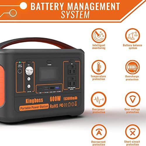 Portable Power Station 110V/600W 568Wh Lithium Battery Pure Sine Wave AC Outlet DC USB Solar Generator Supply for Emergency Outdoor Travel Camping Fishing Hunting CPAP Doba